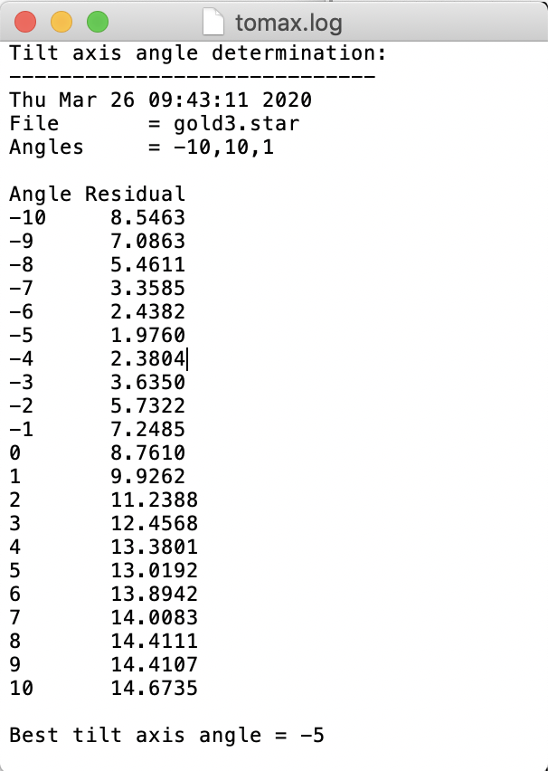 Log from the tomax script