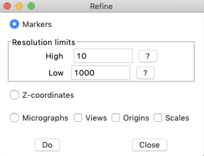 Refinement dialog window